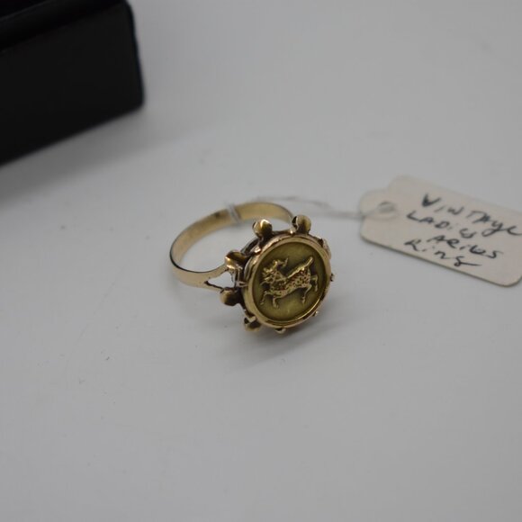 Vintage Aries Horoscope Gold Ring